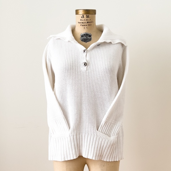 Vintage Preppy Y2K Lauren Jeans Company Ralph Lauren White Cotton Knit Sweater L - Picture 1 of 14